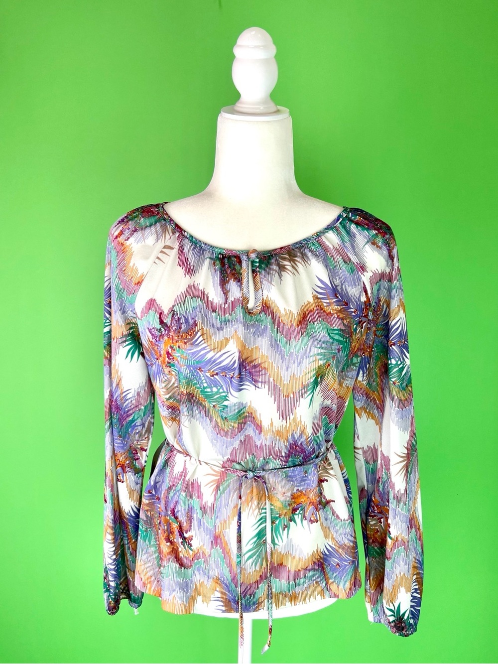 Vintage 70s Abstract Palm Fronds Disco Blouse Size S/M